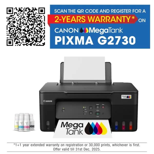 Canon PIXMA MegaTank G2730 All-in-one (Print, Scan, Copy) Inktank Printer with Small Size Ink Bottles - Image 2